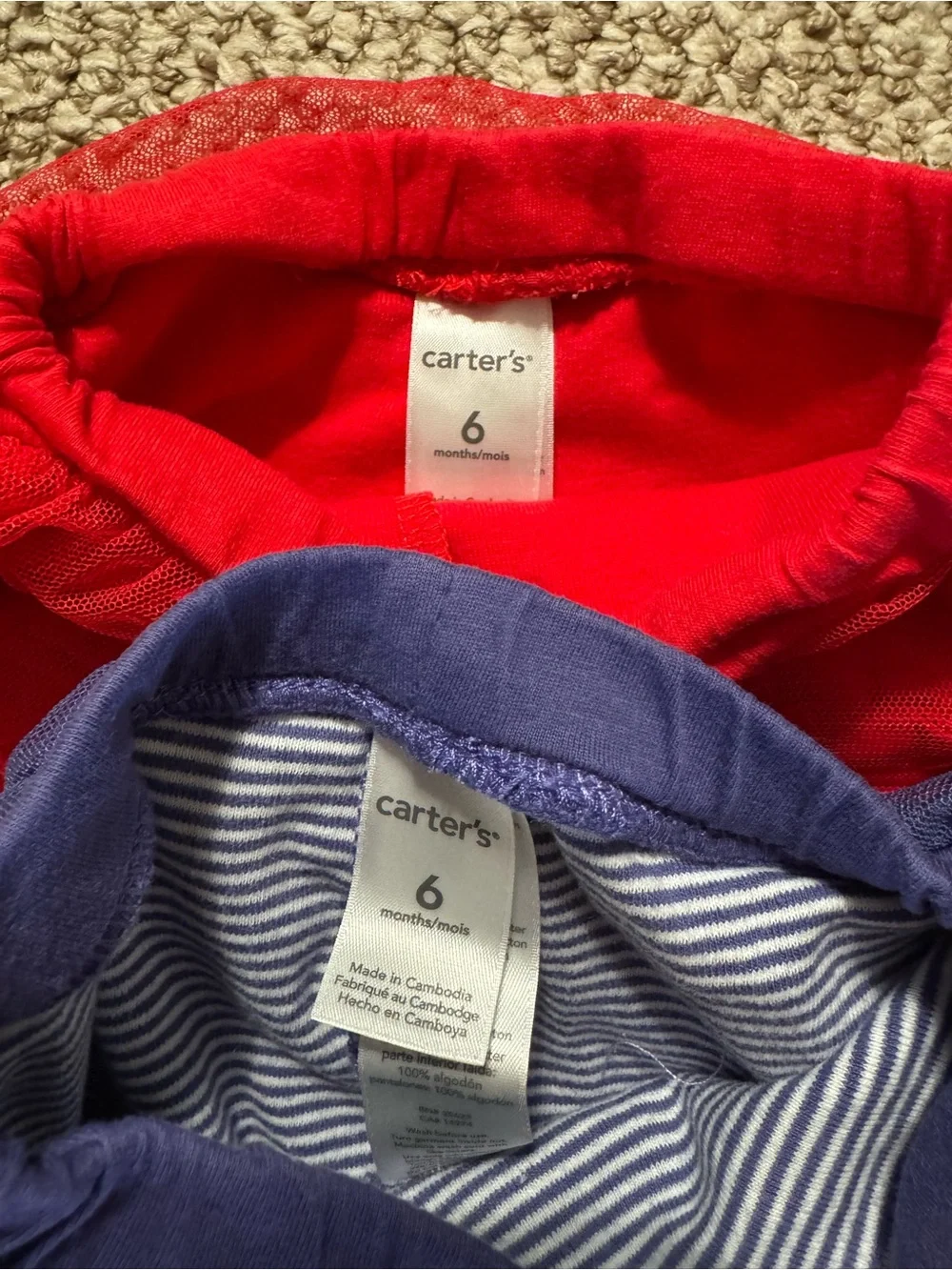 Set of 2 Baby Girl Carter's Tutu Skirted Legging Red Dot Purple Stripe 6 Months